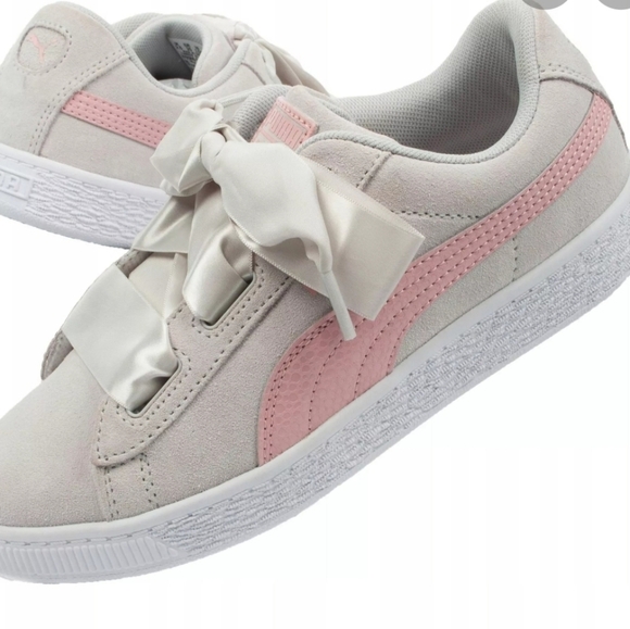 Puma Other - Puma girls suede ribbon lace gray pink shoes 11.5